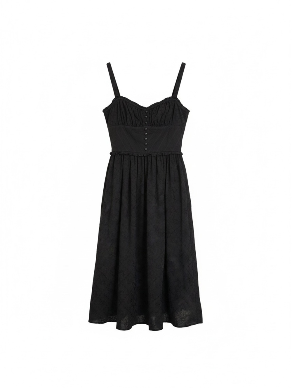 Commense Black Corset Sundress Size S Ruffled Sweetheart Lace-Up Midi Goth Indie